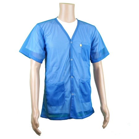 ESD Jacket, V-Neck, Short Sleeve, Color: Light Blue, Small